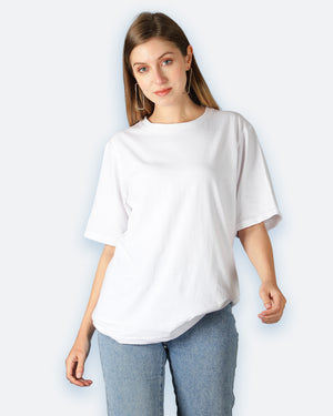 White Oversized Solid Women Tshirt