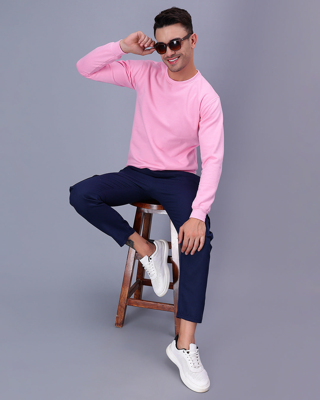 Pink Solid Men Sweatshirt