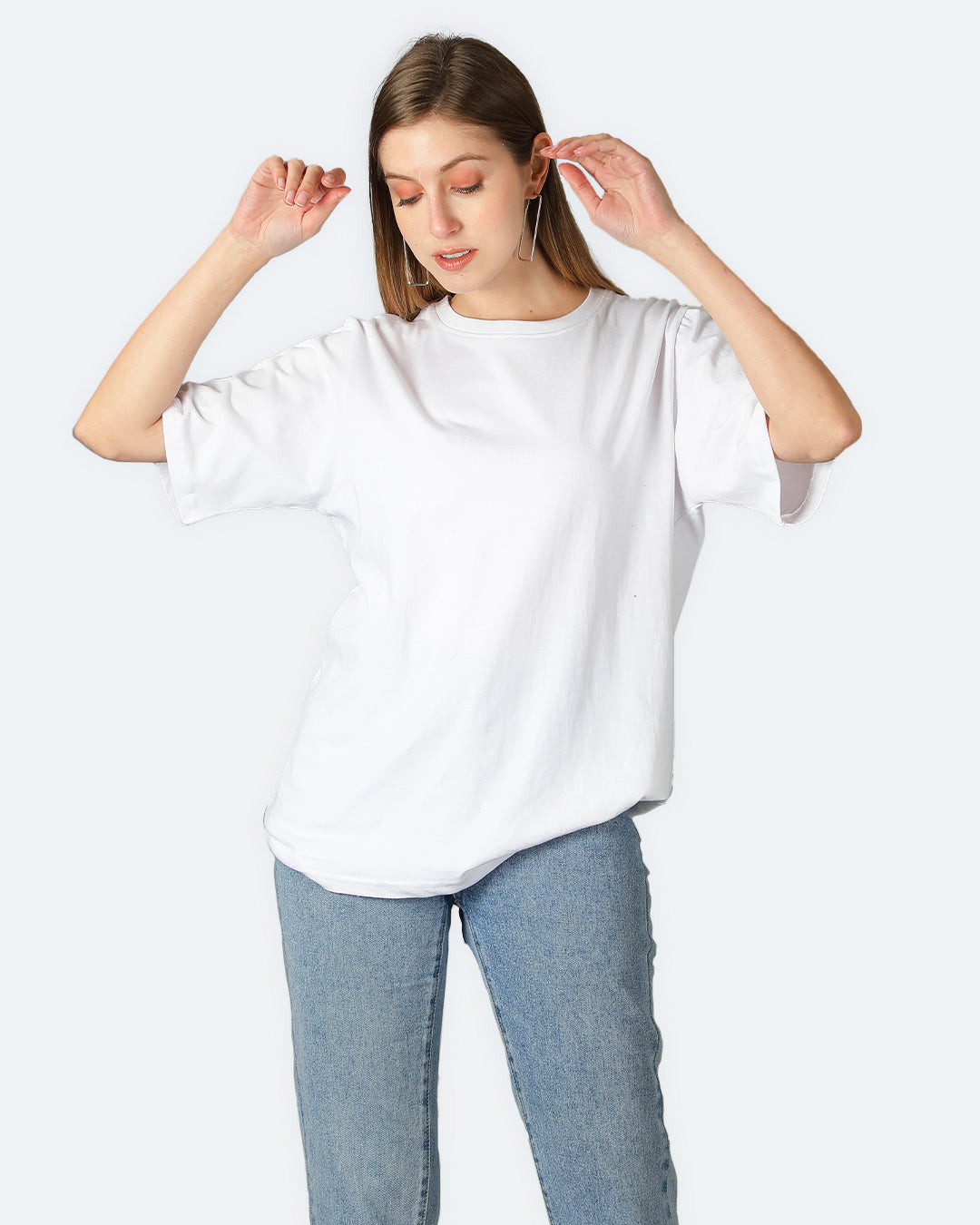 White Oversized Solid Women Tshirt