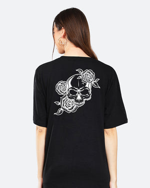 Skull And Rose Oversized Women Tshirt