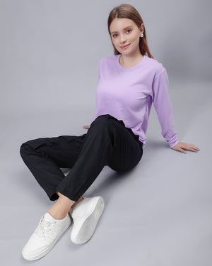 Lavender Solid Women Sweatshirt