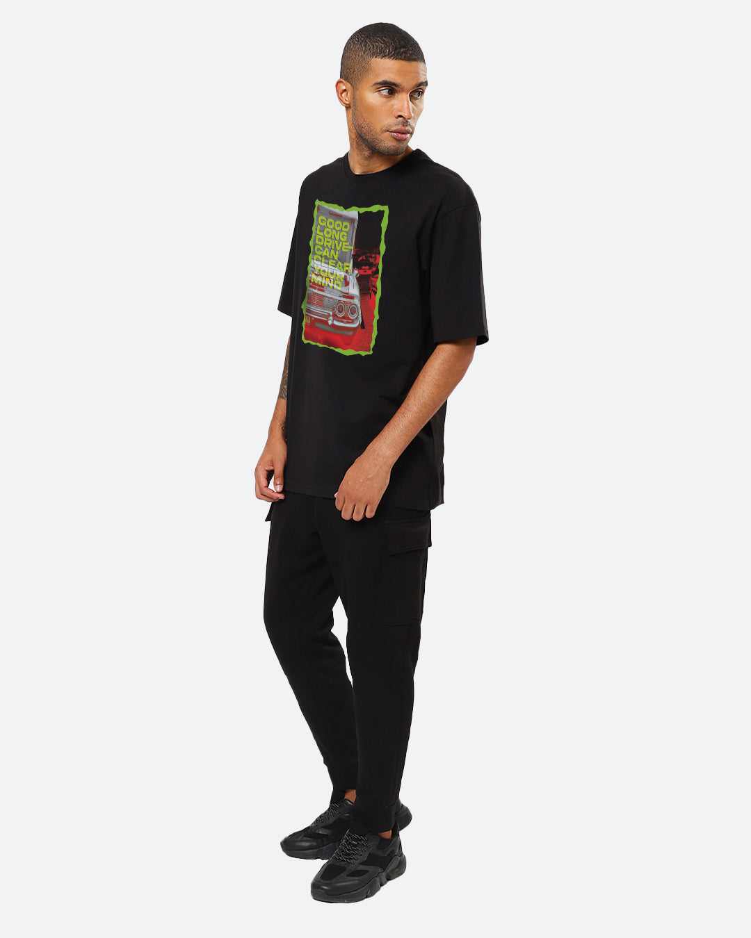 Long Drive Black Oversized Men's T-shirt