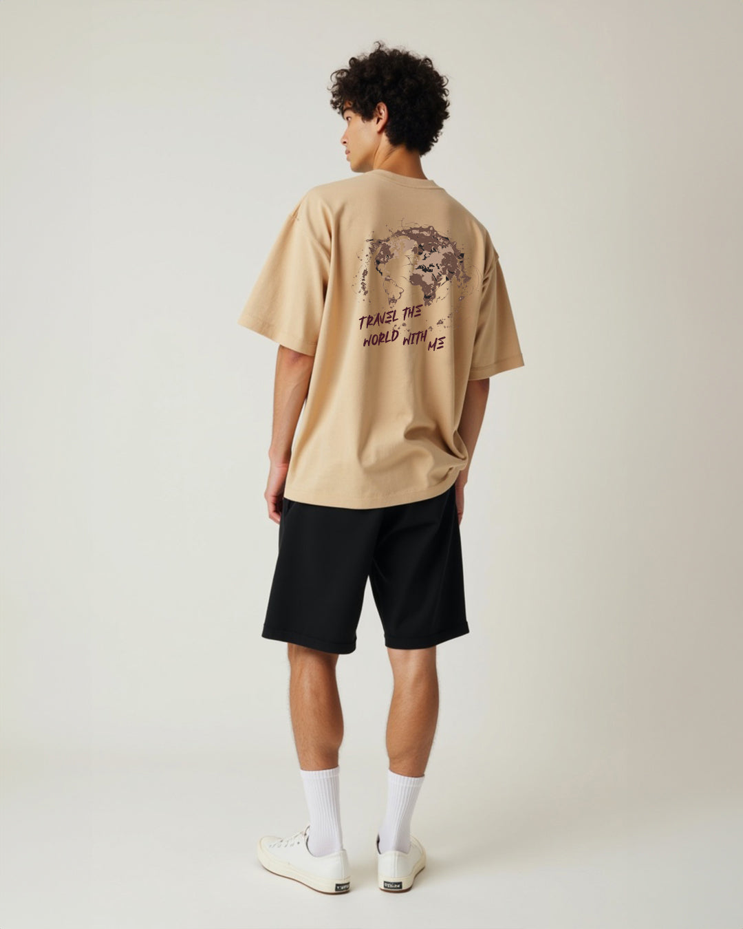 Travel The World Khaki Oversized Men's Tshirt
