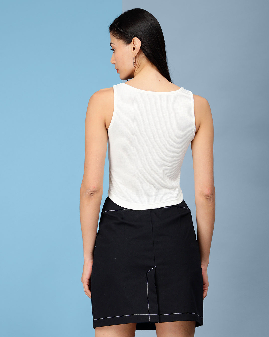 Off White Button Ribbed Crop Top Women