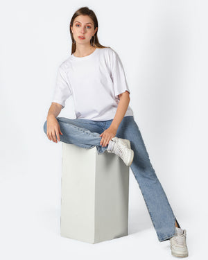 White Oversized Solid Women Tshirt