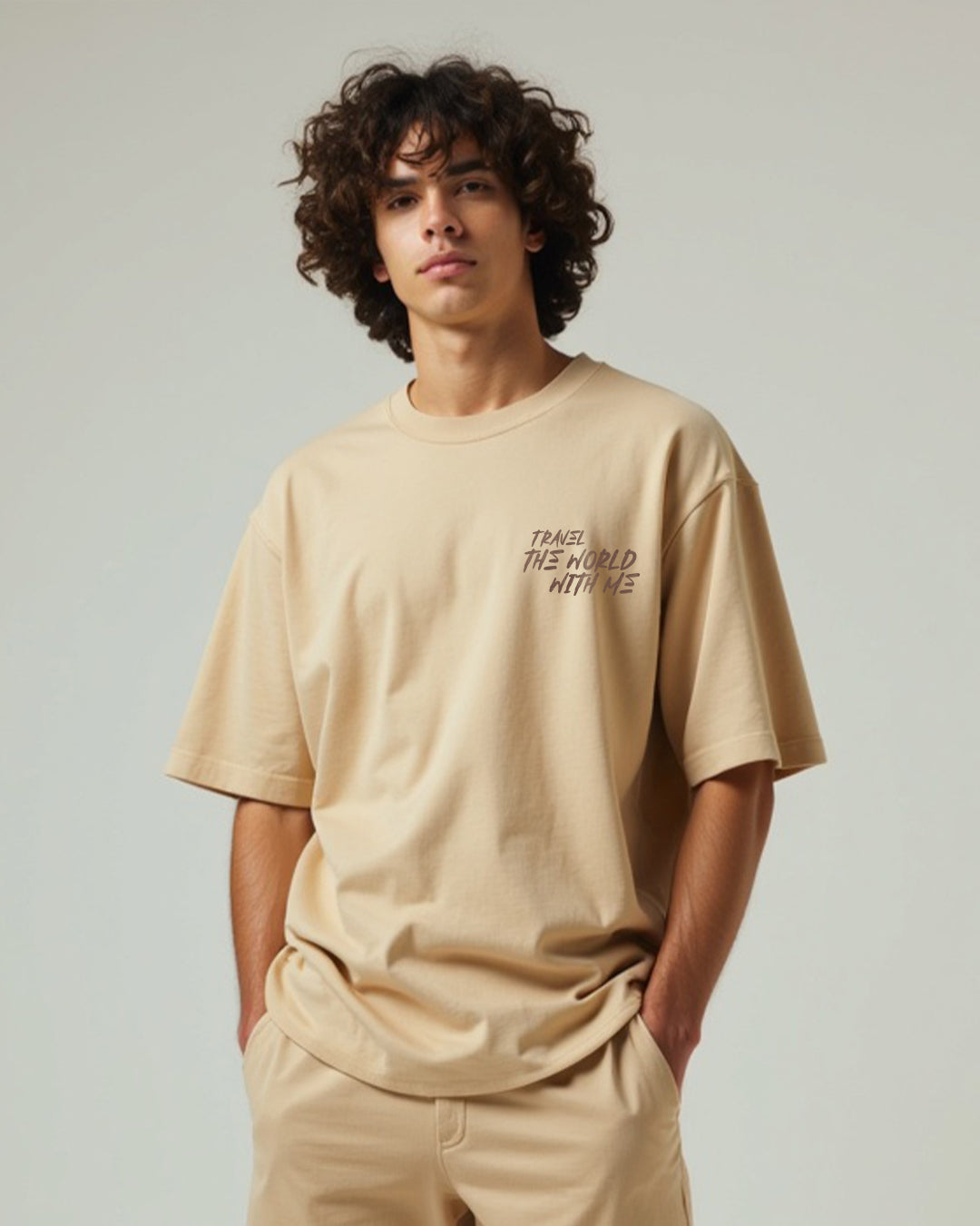 Travel The World Khaki Oversized Men's Tshirt