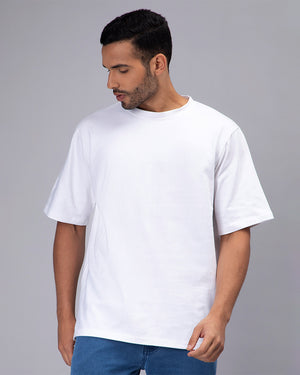 White Oversized Solid Men T-shirt