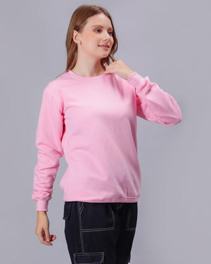 Pink Solid Women Sweatshirt