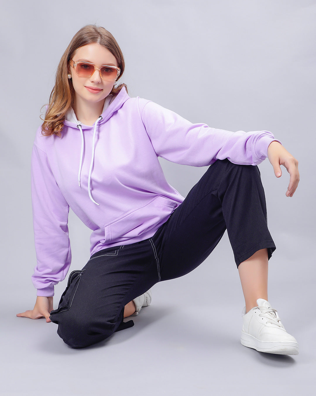 Lavender Solid Women Hoodie