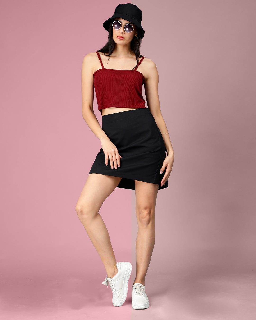 Maroon Cami Ribbed Crop Top Women