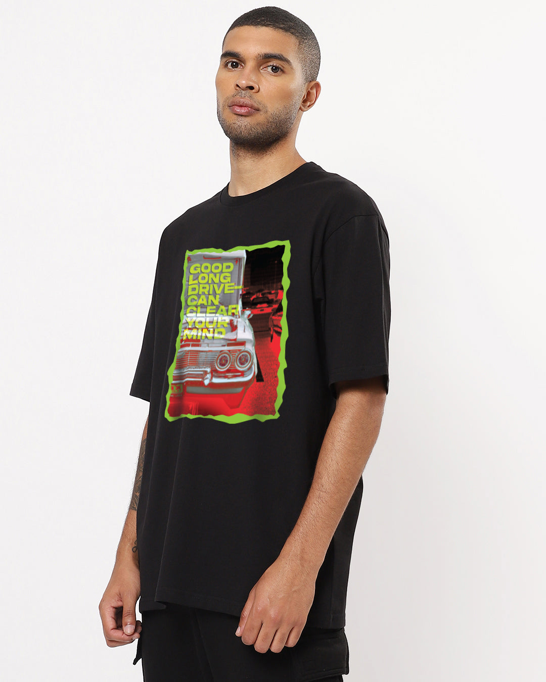 Long Drive Black Oversized Men's T-shirt