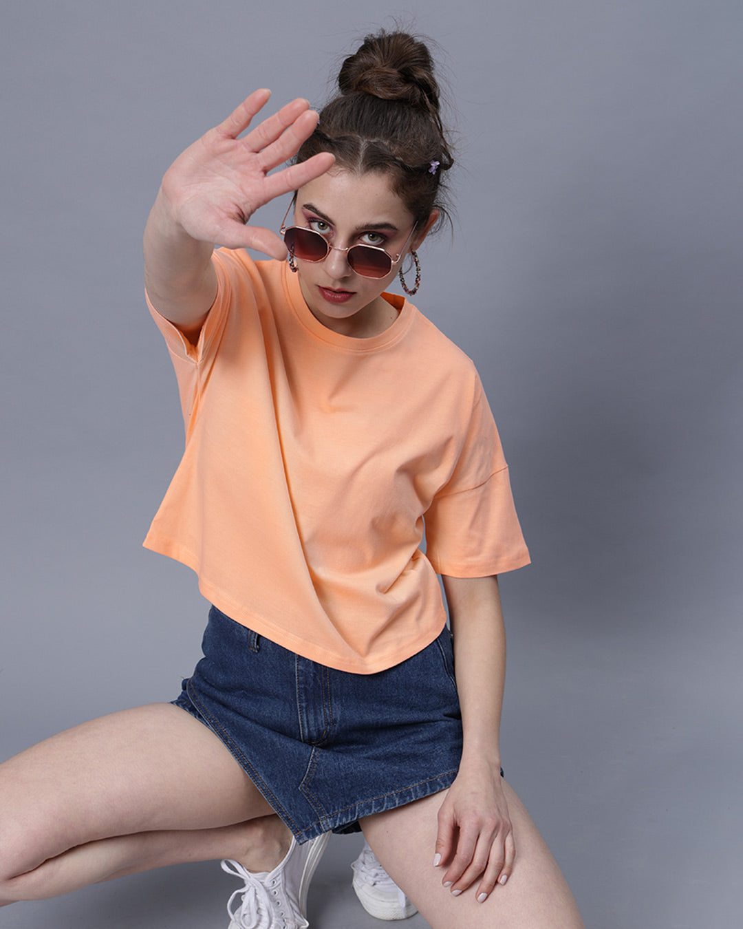 Peach Solid Crop Top Women