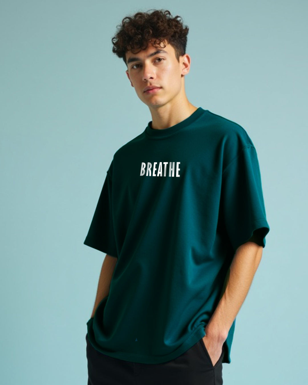 Breathe Teal Blue Oversized Men's Tshirt