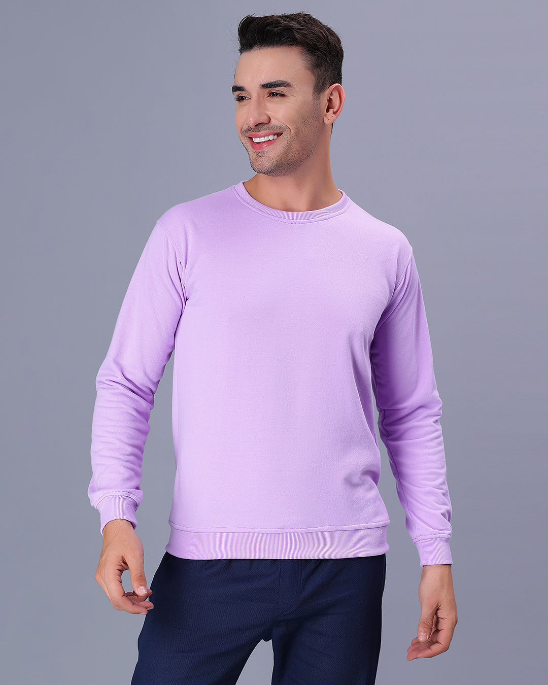 Lavender Solid Men Sweatshirt