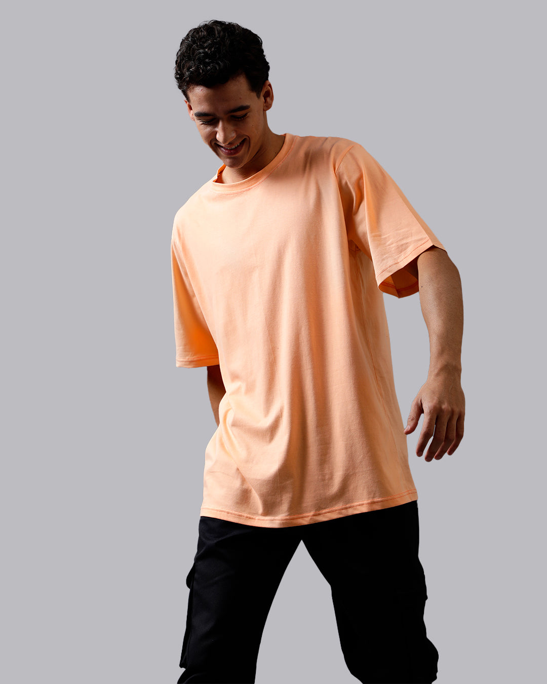Peach Solid Oversized Men's Tshirt