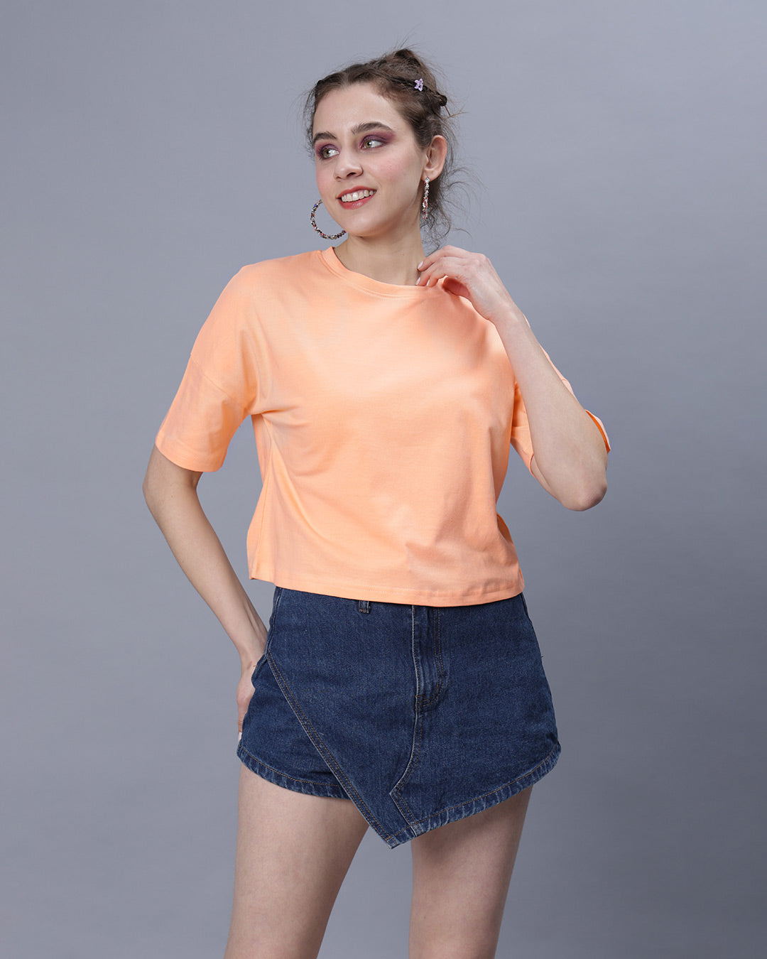 Peach Solid Crop Top Women