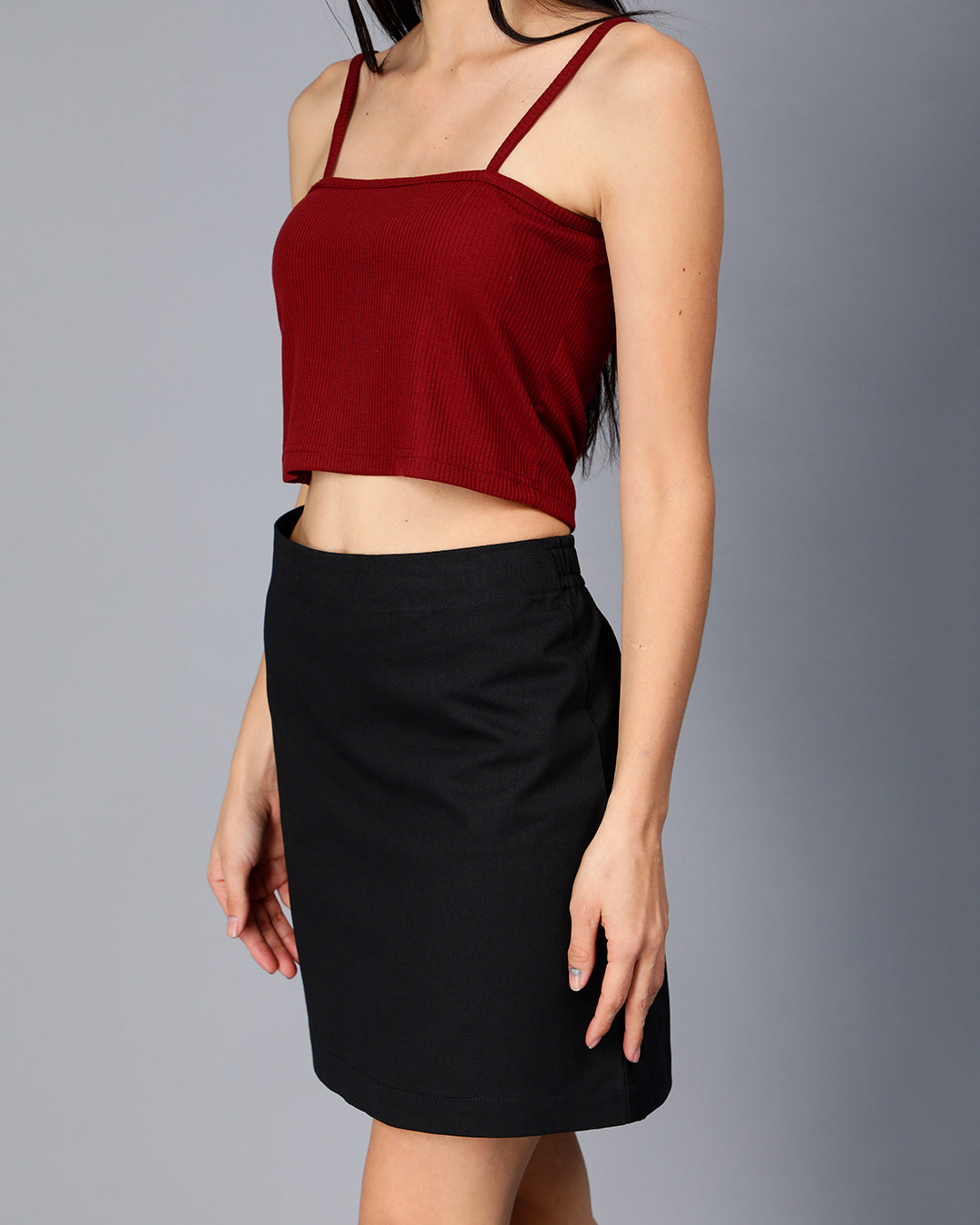 Maroon Cami Ribbed Crop Top Women