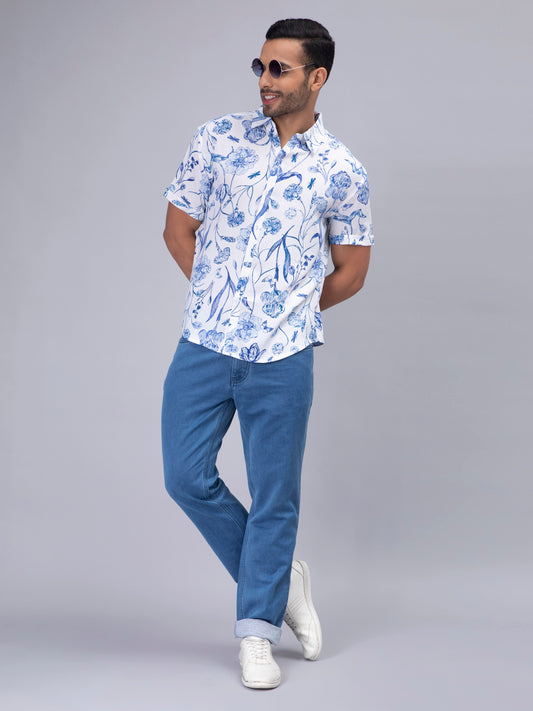 Tropical Blue Casual Men's Shirt