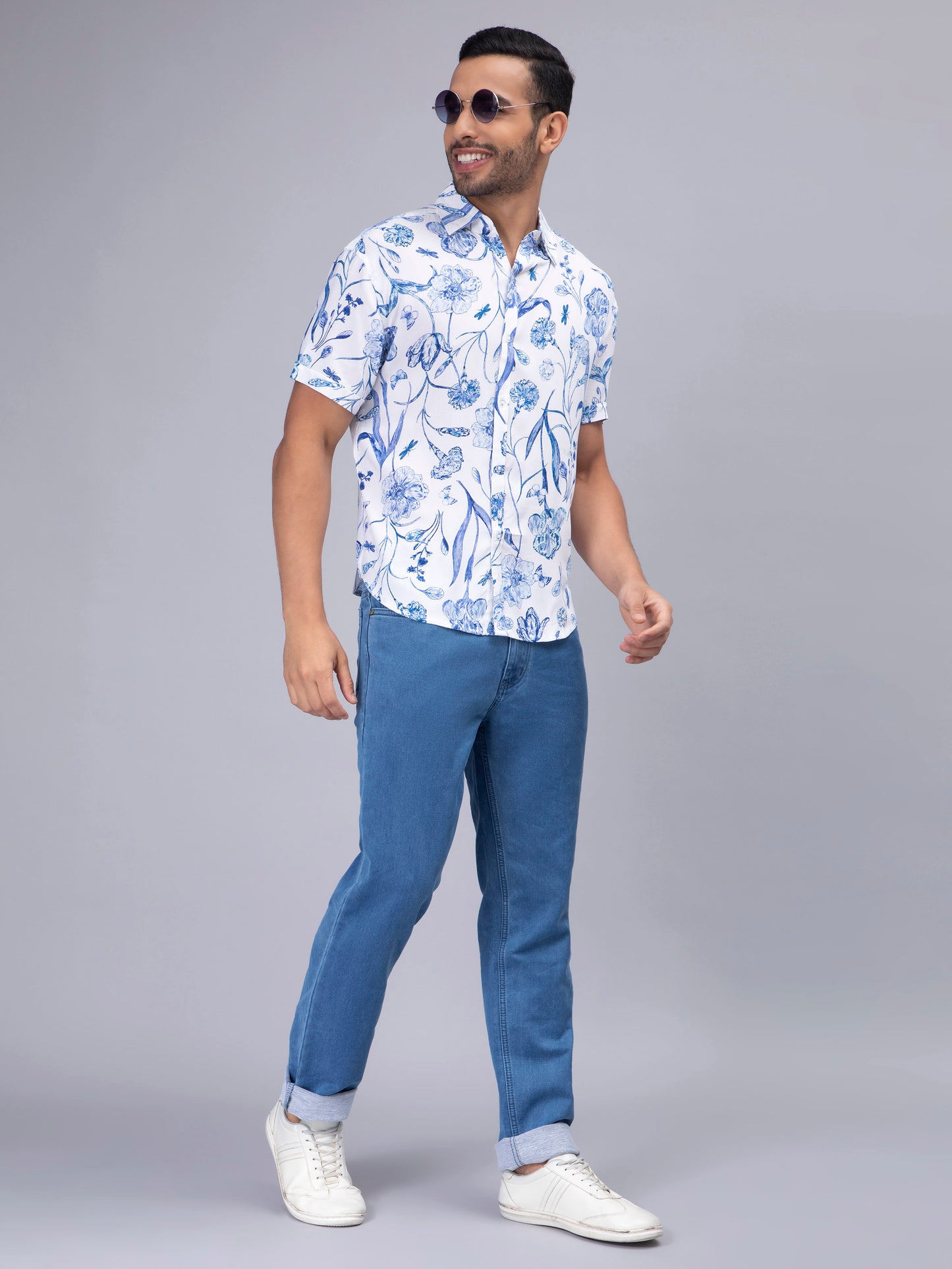 Tropical Blue Casual Men's Shirt