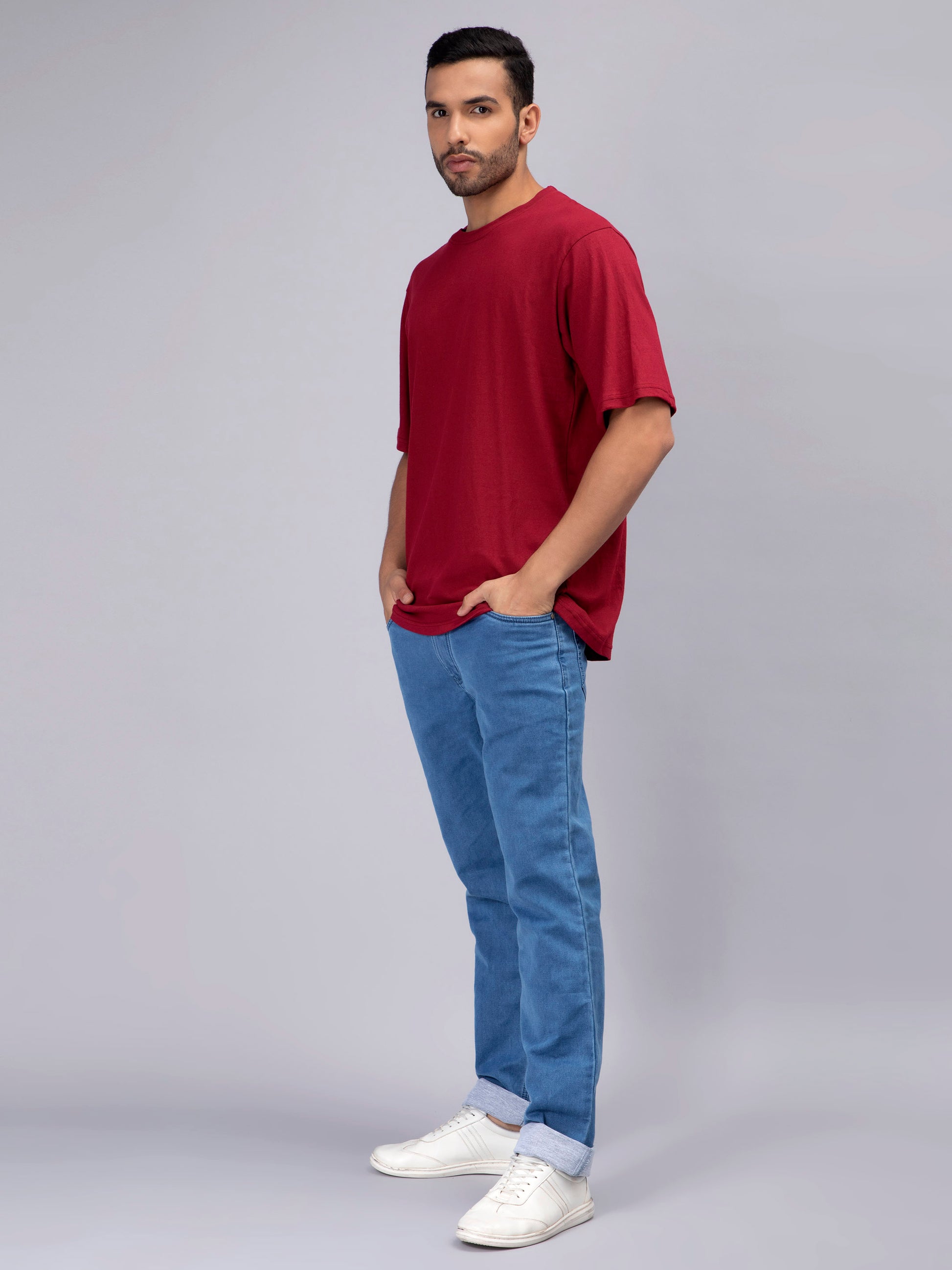 Solid Maroon Oversized Men's Tshirt