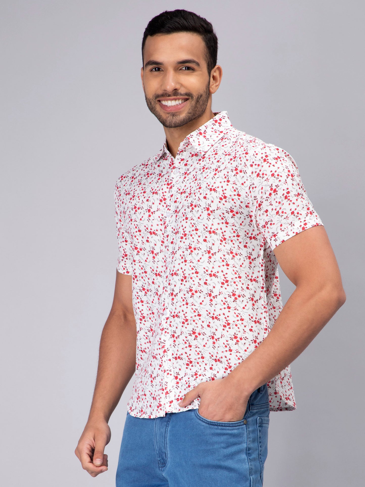 Floral Red Casual Men's Shirt