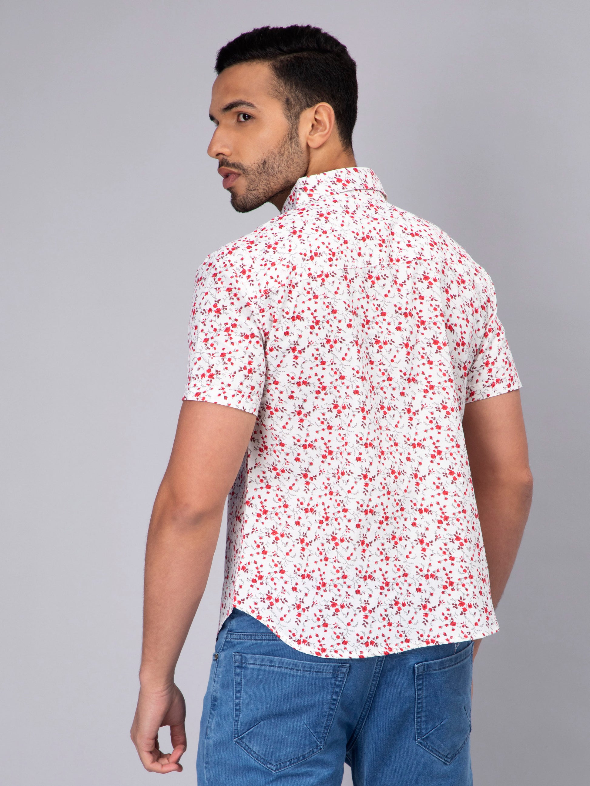Floral Red Casual Men's Shirt