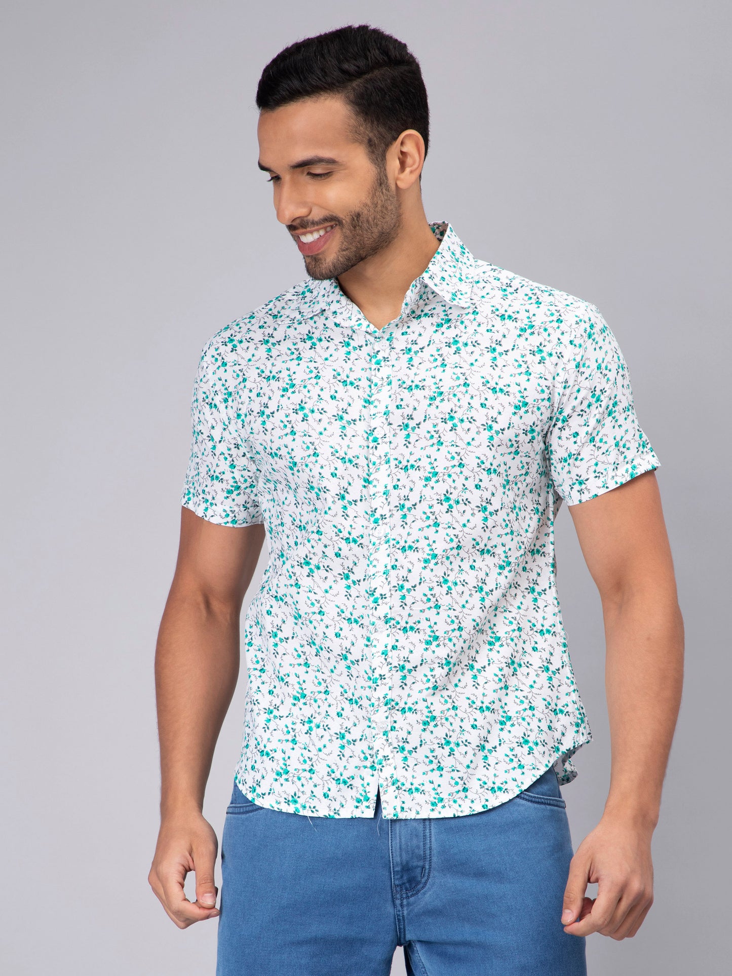 Floral Green Casual Men's Shirt