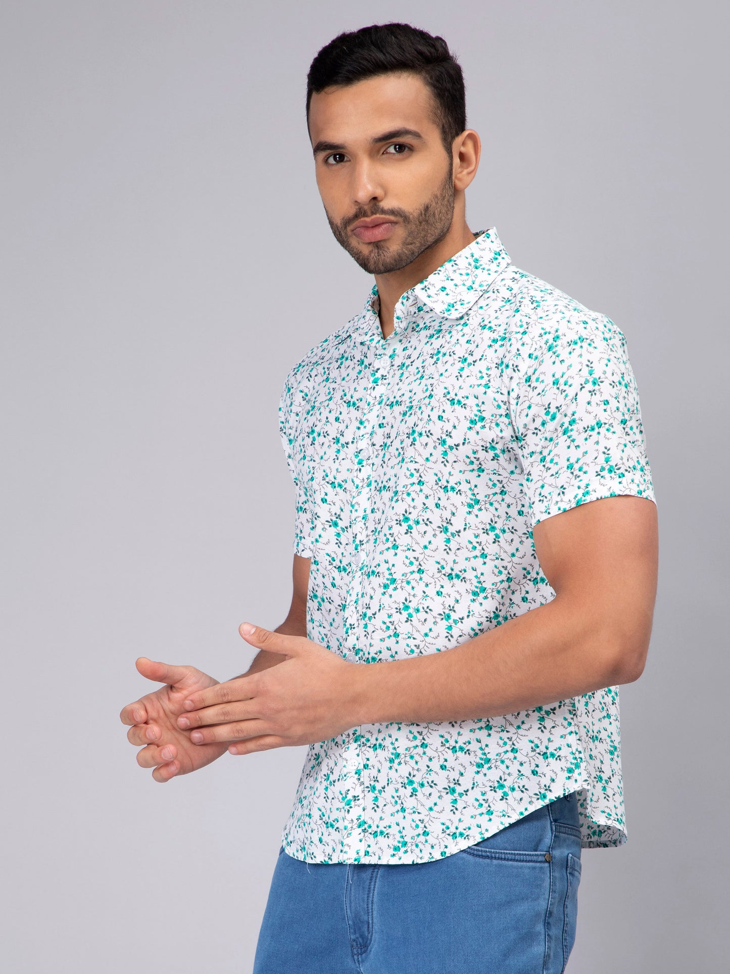 Floral Green Casual Men's Shirt