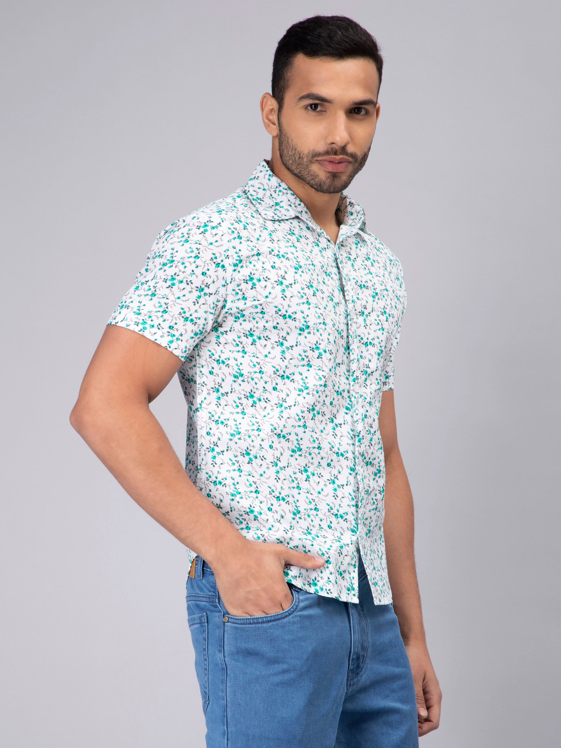 Floral Green Casual Men's Shirt