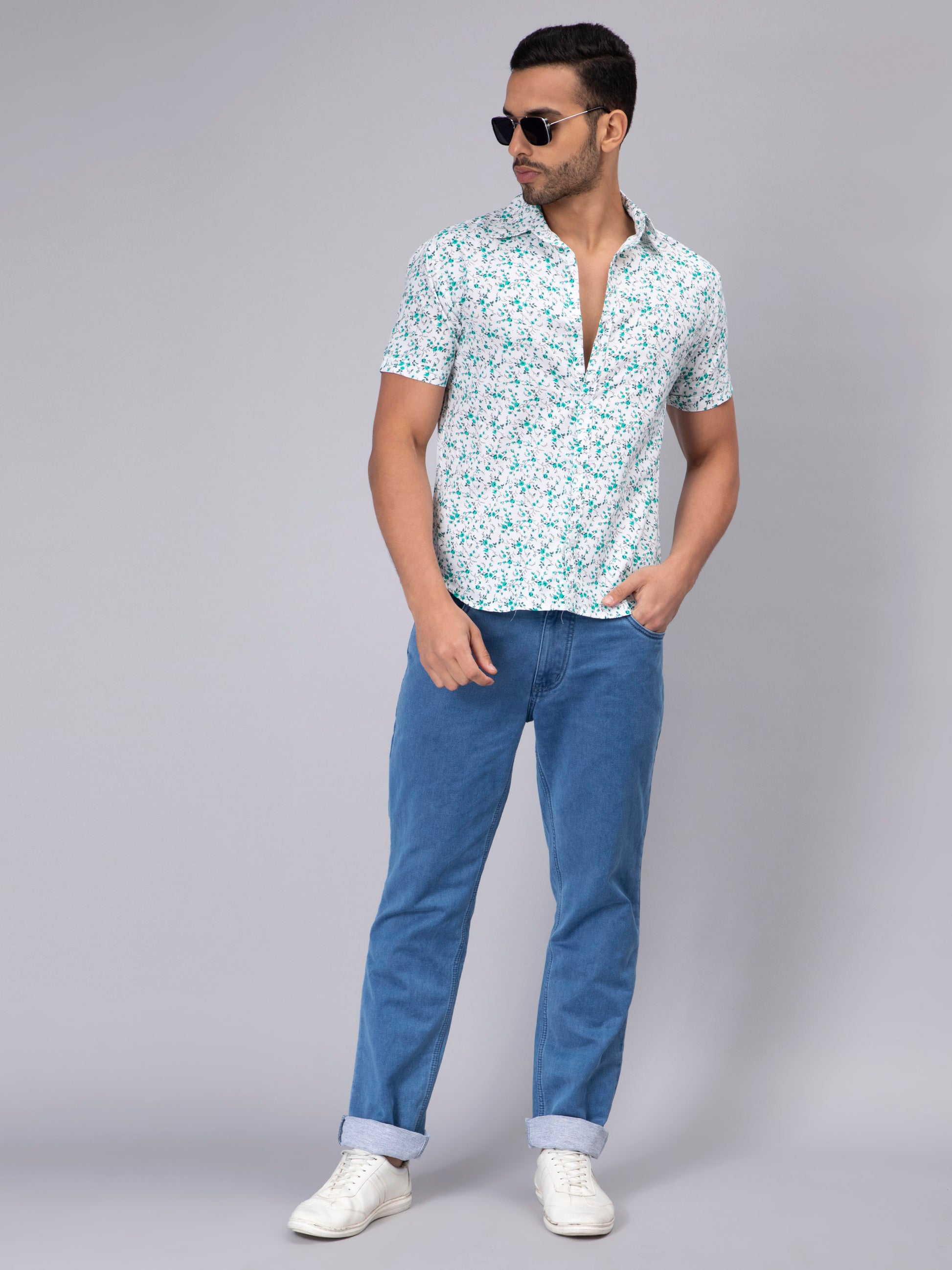 Floral Green Casual Men's Shirt