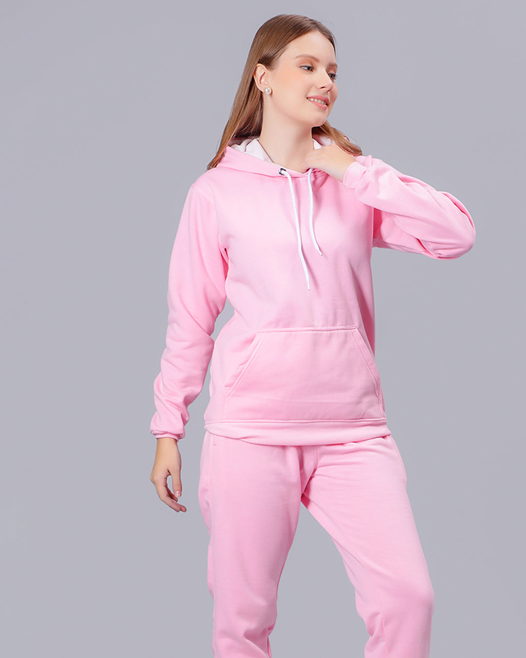 Pink Solid Women Hoodie