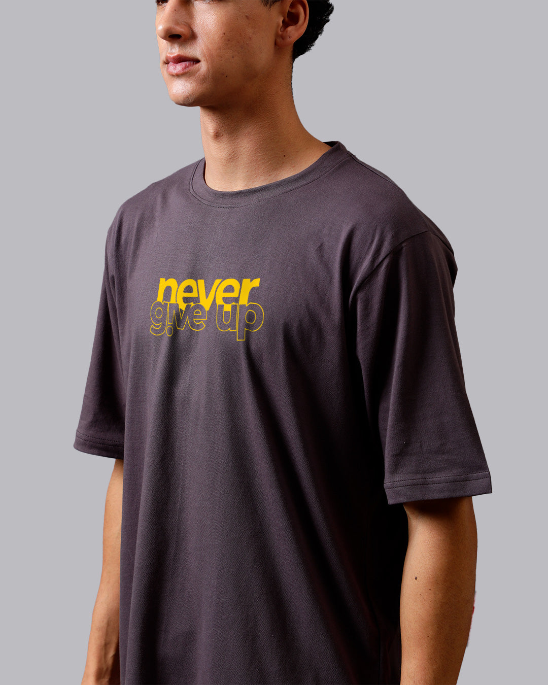 Never Give up Grey Oversized Men's Tshirt