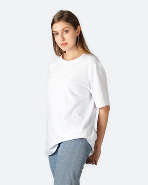 White Oversized Solid Women Tshirt