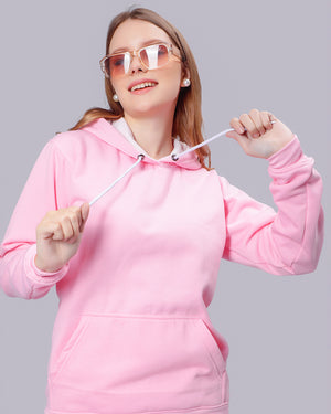 Pink Hoodie Solid Co-ord Set Women