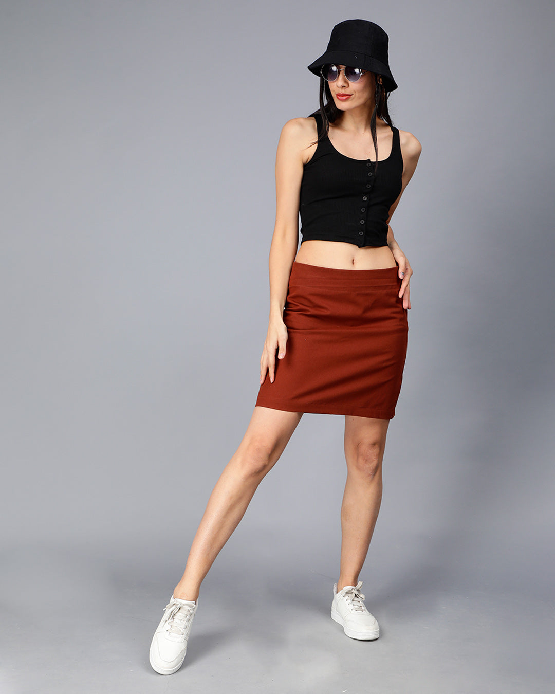 Black Button Ribbed Crop Top Women