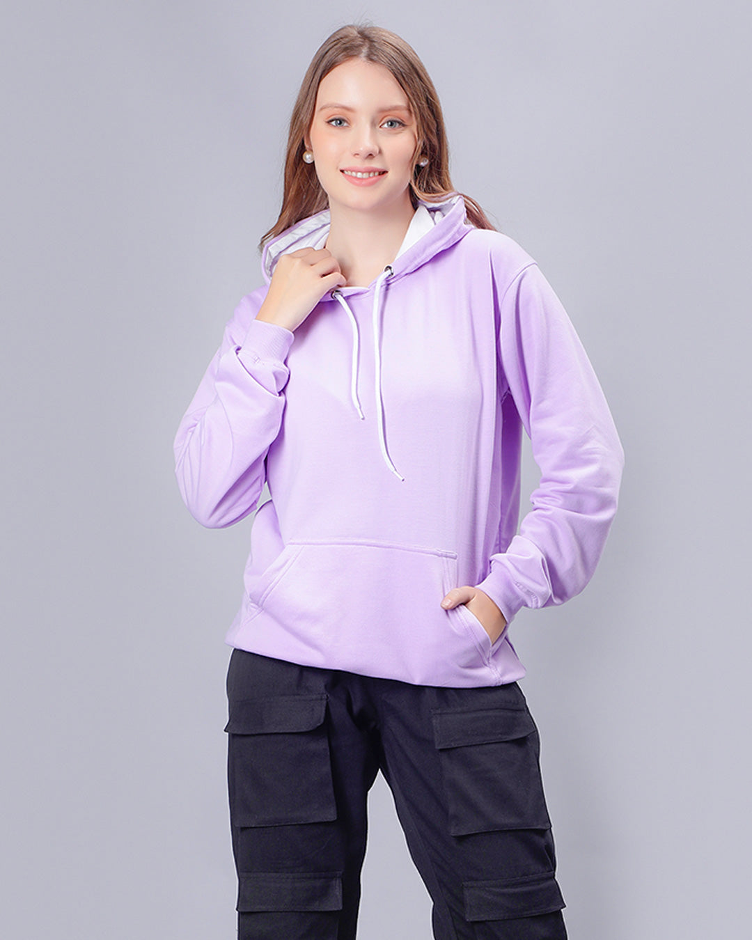 Lavender Solid Women Hoodie