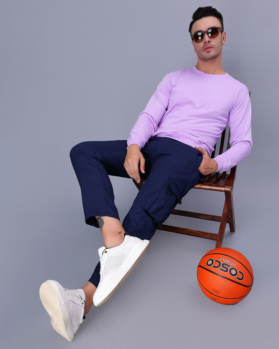 Lavender Solid Men Sweatshirt