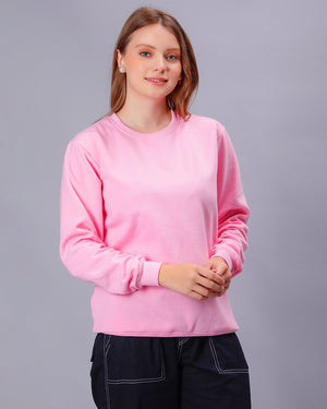 Pink Solid Women Sweatshirt