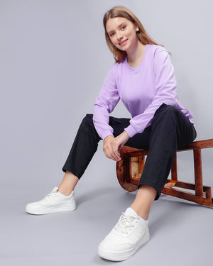 Lavender Solid Women Sweatshirt