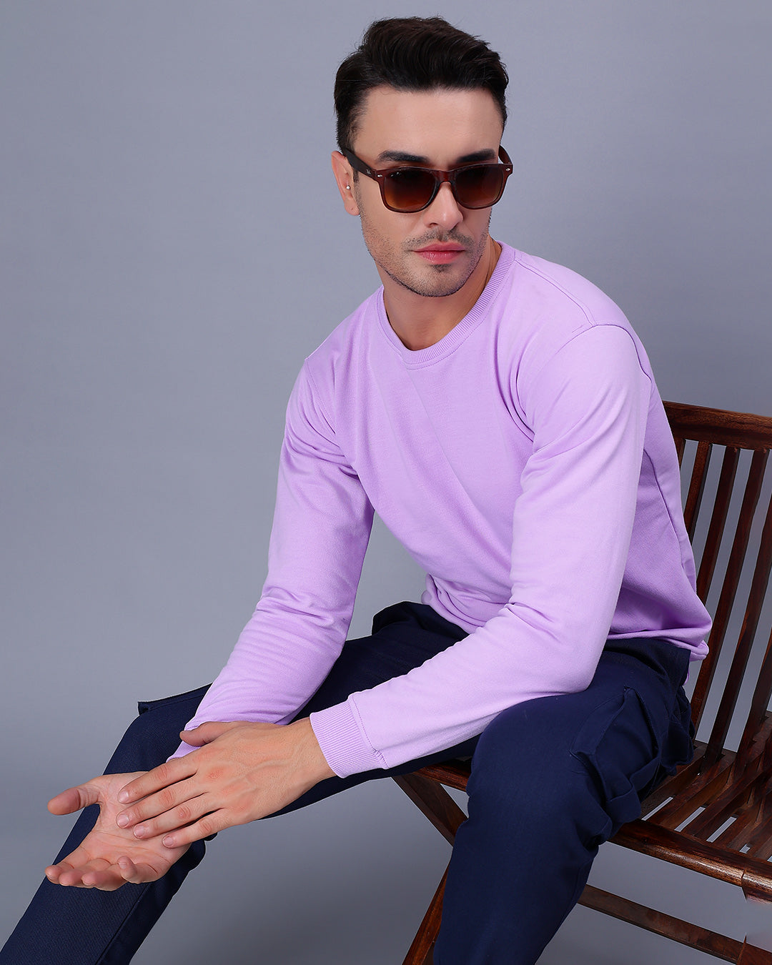 Lavender Solid Men Sweatshirt