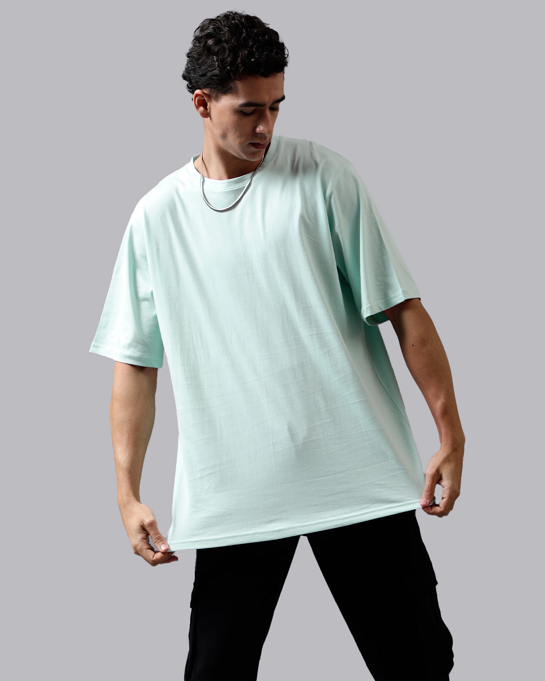 Mint Green Solid Oversized Men's Tshirt