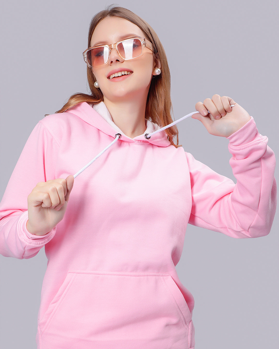 Pink Solid Women Hoodie