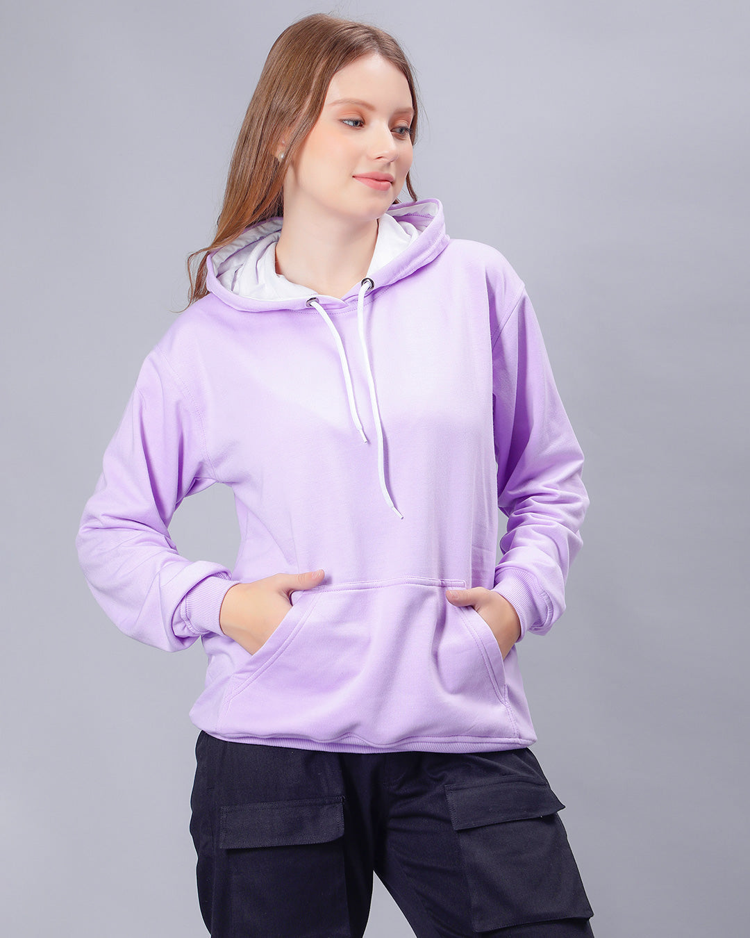 Lavender Solid Women Hoodie