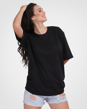 Black Oversized Solid Women Tshirt