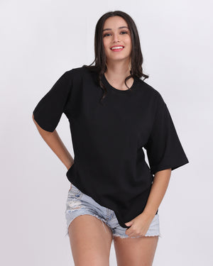 Black Oversized Solid Women Tshirt